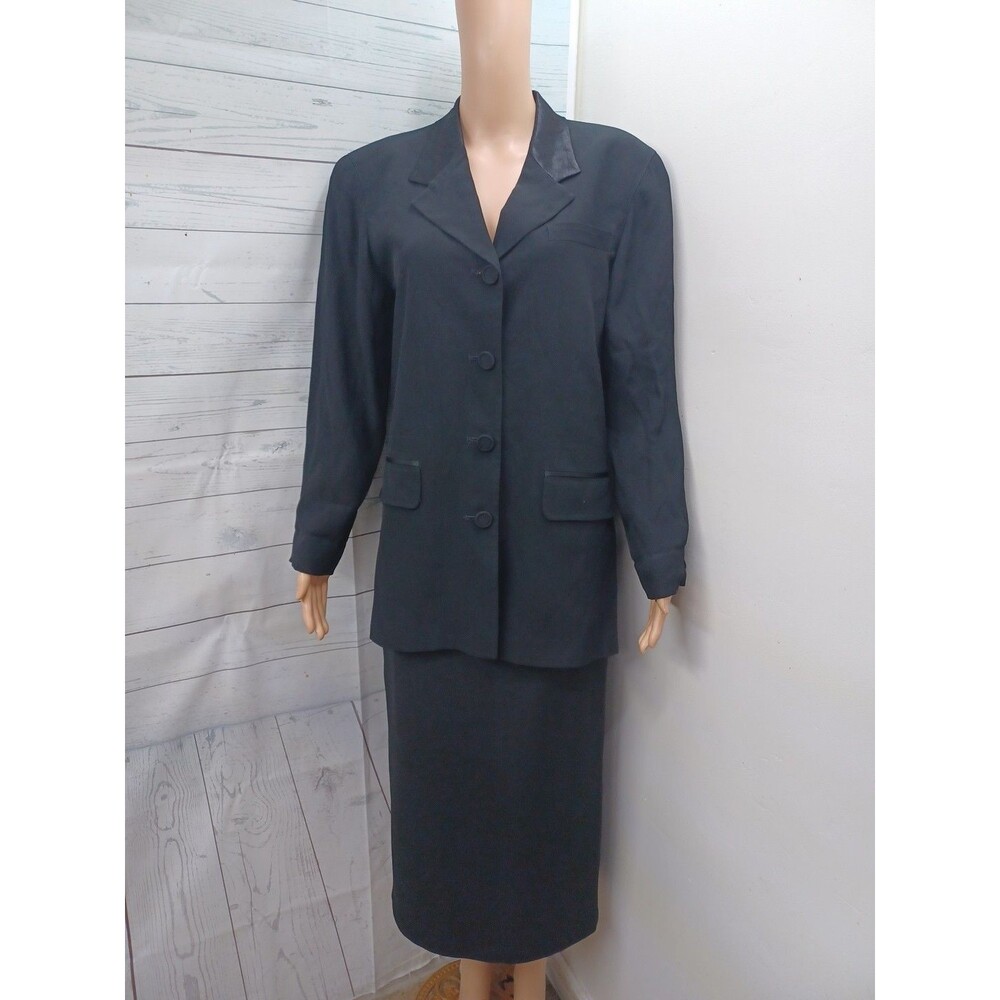 Rena Rowan jacket suit set black Long skirt blazer Sz 4 Lined